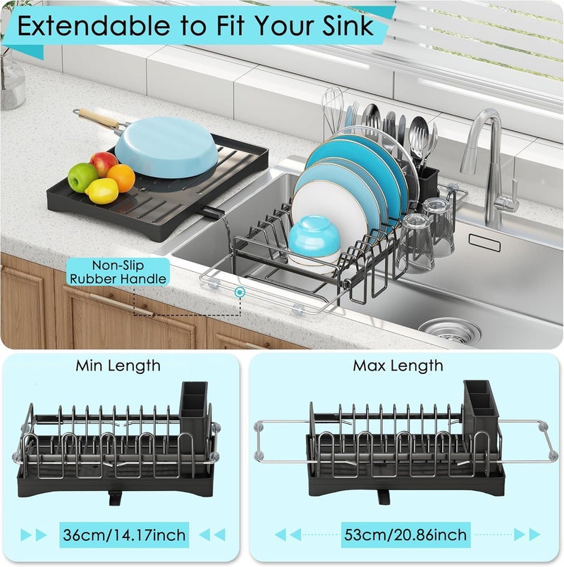 ANTOPY Dish Drying Rack in Sink, Expandable Rustproof Dish Rack for Kitchen Counter, Over The Sink Dish Drainer with Utensil Holder, Cup Rack, Drainboard, Space Saving Dish Dryer Rack for Inside Sink - Image 4